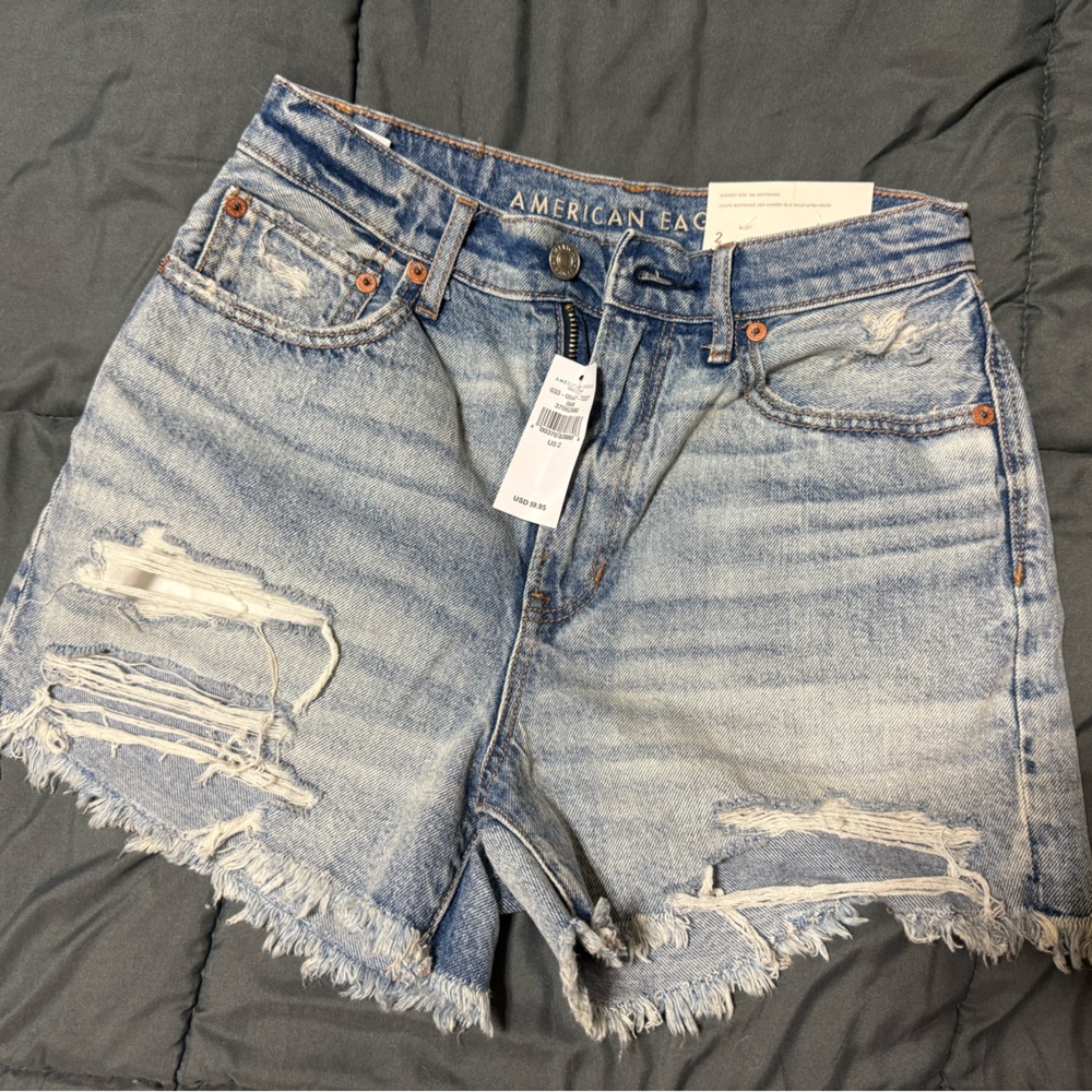 American Eagle Light Blue Distressed Denim Shorts